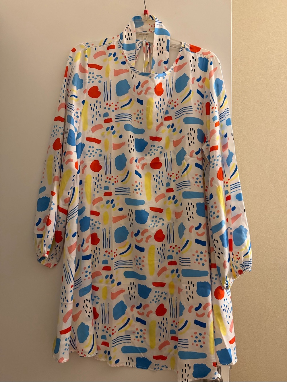 Playful Abstract Pattern White Mini Dress with Multicolor Accents
